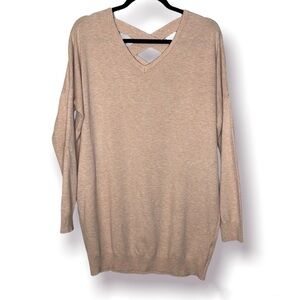 Molly Green Pale Pink V Neck Cozy Soft Long Criss Cross Back Sweater Size S/M